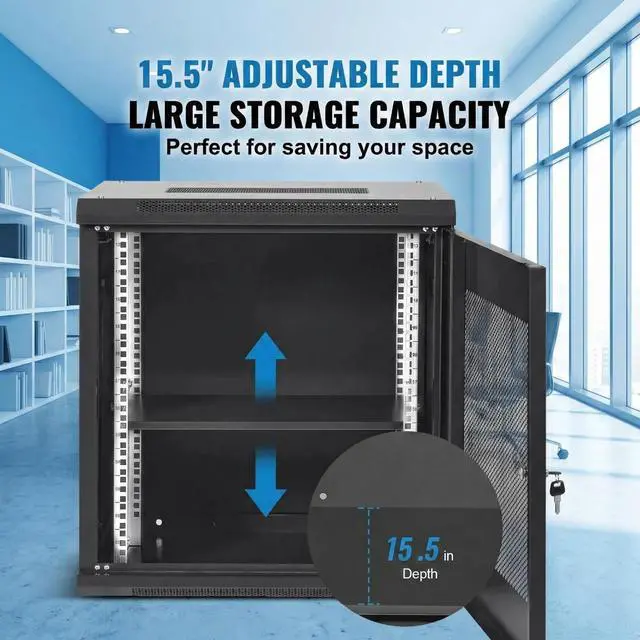 Alt view image 6 of 7 - 12U Wall Mount Server Rack Cabinet, 19" Network Enclosure with Locking Vented Mesh Door, 15.5" Deep IT Equipment Rack, High Airflow Design, 200 lbs Load Capacity for Home Lab, Switch, and Audio/Video