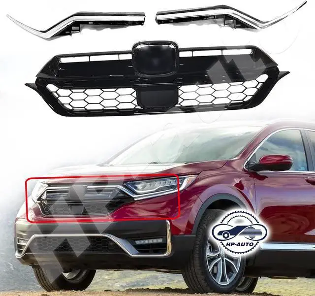 Alt view image 7 of 7 - Front Bumper Honeycomb Grille & Chrome Trim Decor Strip For 2020-2022 Honda CR-V