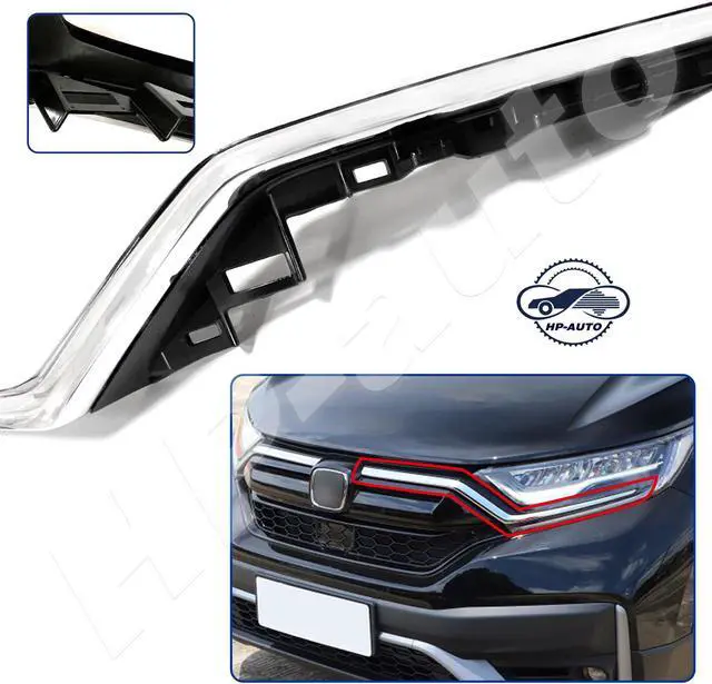 Alt view image 2 of 7 - Front Bumper Honeycomb Grille & Chrome Trim Decor Strip For 2020-2022 Honda CR-V