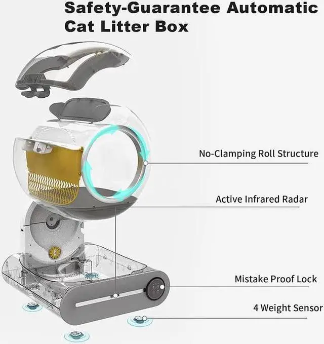 Alt view image 6 of 7 - Smart Self-Cleaning Cat Litter Box,Automatic Cat Litter Cleaning Robot with 65L+9L Large Capacity/APP Control/Ionic Deodorizer for Multiple Cats