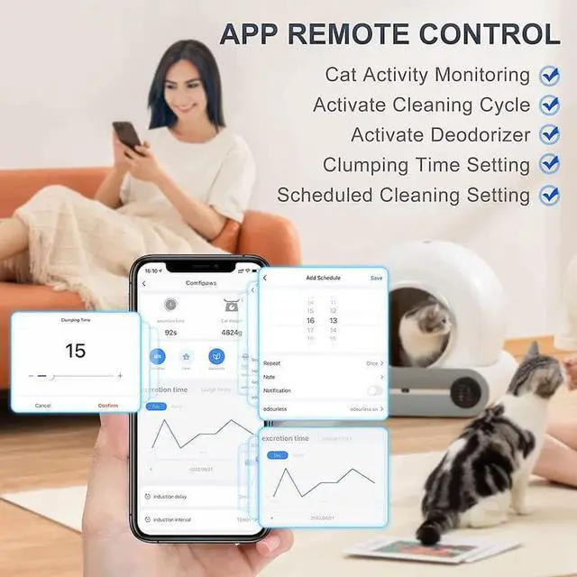 Alt view image 2 of 7 - Smart Self-Cleaning Cat Litter Box,Automatic Cat Litter Cleaning Robot with 65L+9L Large Capacity/APP Control/Ionic Deodorizer for Multiple Cats