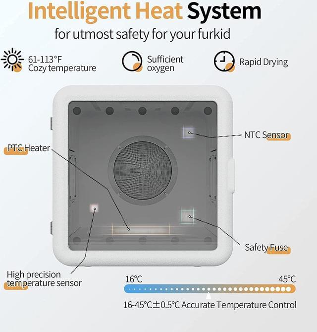 Alt view image 6 of 7 - Automatic Pet Dryer Box for Cats and Small Dogs,(65L) Cat Dryer, Ultra Quiet Dog Hair Dryer with Smart Temperature Control and 360° Drying
