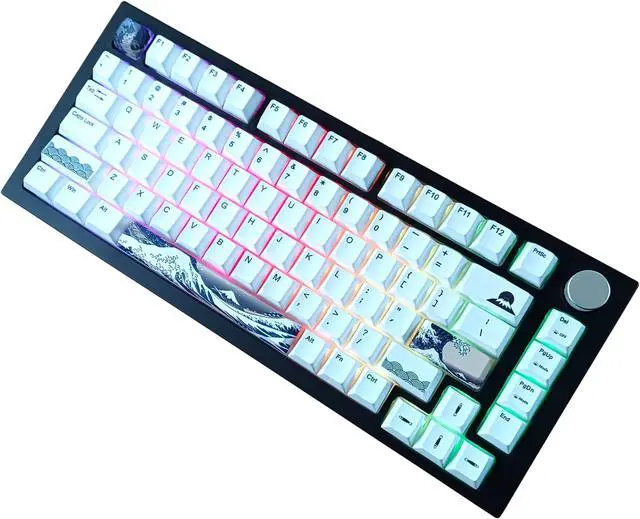 Main image of KBParadise V75 RGB LED Backlight Great Wave Wired 75% 82Key Mechanical Keyboard, Black Case ,18 RGB Backlight Effects, Dye-sublimation keycap ,Hot Swappable,N-Key Rollover ,Kailh Box Red Switch