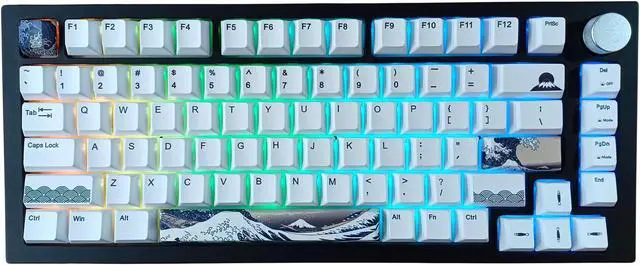 Alt view image 2 of 7 - KBParadise V75 RGB LED Backlight Great Wave Wired 75% 82Key Mechanical Keyboard, Black Case ,18 RGB Backlight Effects, Dye-sublimation keycap ,Hot Swappable,N-Key Rollover ,Kailh Box Red Switch