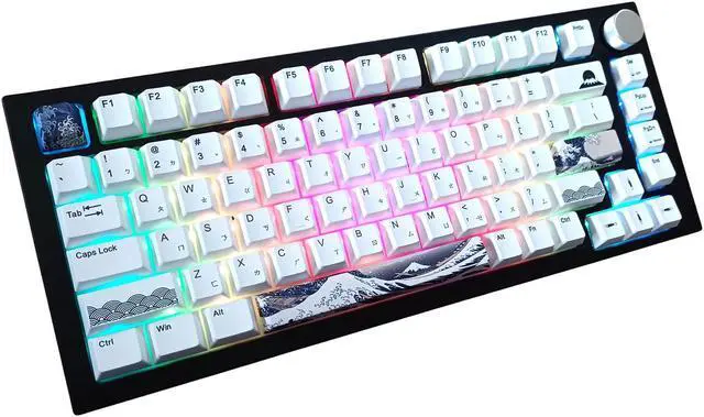 Alt view image 3 of 7 - KBParadise V75 RGB LED Backlight Great Wave Wired 75% 82Key Mechanical Keyboard, Black Case ,18 RGB Backlight Effects, Dye-sublimation keycap ,Hot Swappable,N-Key Rollover ,Kailh Box Red Switch