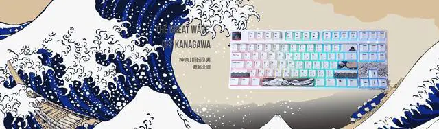 Alt view image 6 of 7 - KBParadise VX80 RGB Great Wave Wired 87Key Mechanical Keyboard, Hot Swappable , 80% TKL Size,RGB Backlight , Dye Sublimination keycap ,N-Key , White Case ,Cherry MX2A RGB Blue