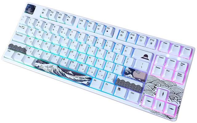 Alt view image 2 of 7 - KBParadise VX80 RGB Great Wave Wired 87Key Mechanical Keyboard, Hot Swappable , 80% TKL Size,RGB Backlight , Dye Sublimination keycap ,N-Key , White Case ,Kailh Box white