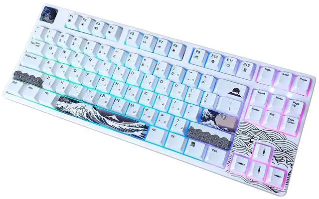 Alt view image 2 of 7 - KBParadise VX80 RGB Great Wave Wired 87Key Mechanical Keyboard, Hot Swappable , 80% TKL Size,RGB Backlight , Dye Sublimination keycap ,N-Key , White Case , Kailh Box Red