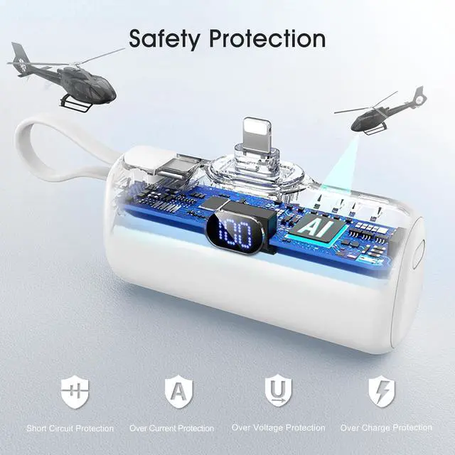 Alt view image 6 of 7 - Mini Portable Charger for iPhone, 5000mAh Power Bank, Dual Charging with USB C Cable, LED Display Battery Pack, Backup Charger, Travel Essentials compatible With iPhone 14 /13/12/11 series & Android