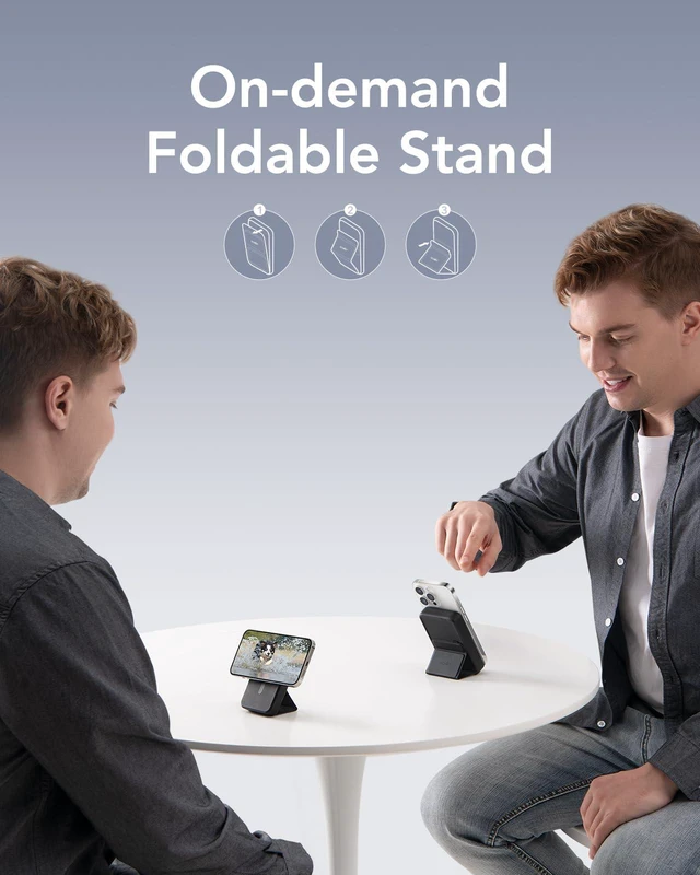 Alt view image 2 of 3 - GOWATT 10000mAh Magnetic Power Bank with Stand for iPhone 17/16/15/14/13/12 | MagSafe-compatible wireless charging, foldable stand, 20W USB-C output, compact design