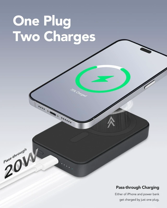 Alt view image 3 of 3 - GOWATT 10000mAh Magnetic Power Bank with Stand for iPhone 17/16/15/14/13/12 | MagSafe-compatible wireless charging, foldable stand, 20W USB-C output, compact design