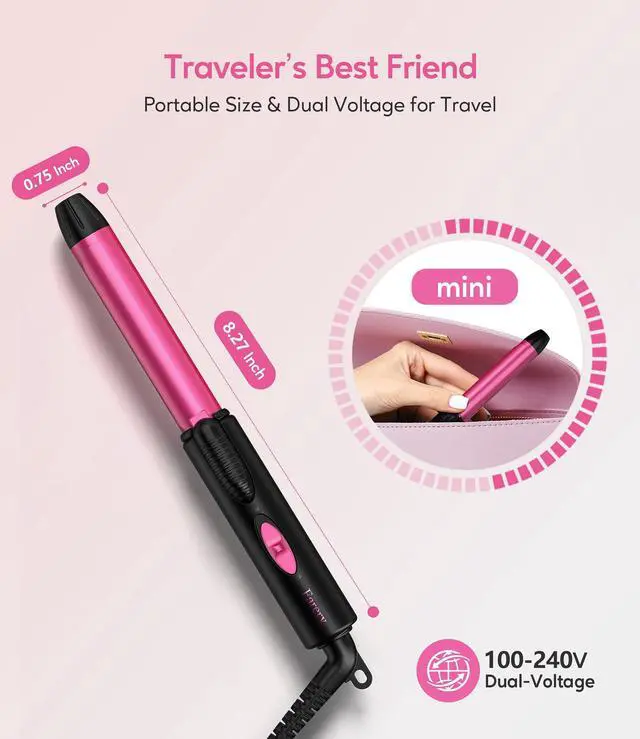 Alt view image 2 of 6 - FARERY Mini Curling Iron, 3/4 Inch Ceramic Mini Hair Curler for Short Hair, Travel Size, Dual Voltage, Keratin & Argan Oil Infused Barrel, with Storage Bag