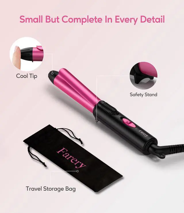 Alt view image 6 of 6 - FARERY Mini Curling Iron, 3/4 Inch Ceramic Mini Hair Curler for Short Hair, Travel Size, Dual Voltage, Keratin & Argan Oil Infused Barrel, with Storage Bag