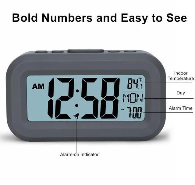 Alt view image 2 of 7 - FAMICOZY Small Digital Alarm Clock with Temperature Grey