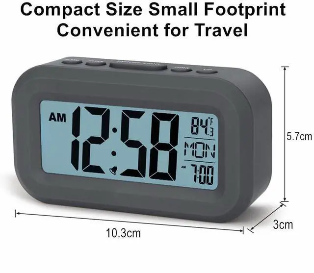 Alt view image 3 of 7 - FAMICOZY Small Digital Alarm Clock with Temperature Grey