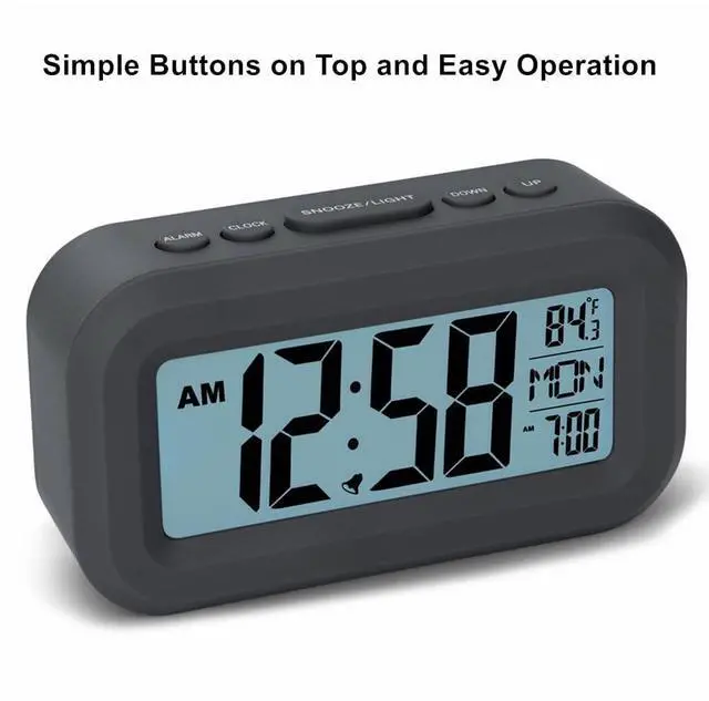 Alt view image 4 of 7 - FAMICOZY Small Digital Alarm Clock with Temperature Grey