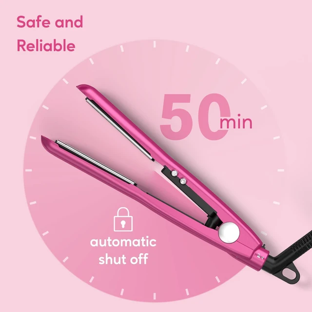 Alt view image 6 of 6 - Mini Flat Iron Adjustable Temperature, Travel-Size Mini Hair Straightener, Small Flat Irons for Short Hair/Curls Bangs, Ceramic Portable Tiny Hair Curler, Dual Voltage, Auto-Off, Pink, 1/2''