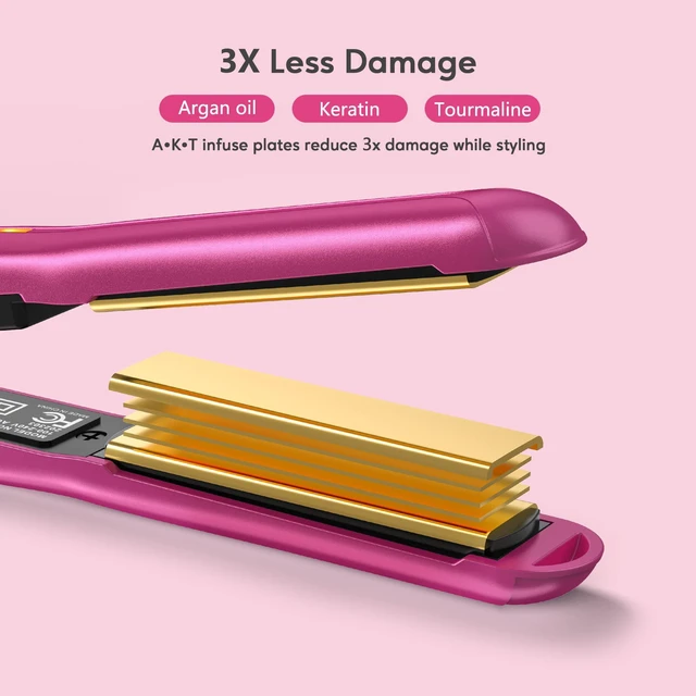Alt view image 5 of 6 - Mini Flat Iron Adjustable Temperature, Travel-Size Mini Hair Straightener, Small Flat Irons for Short Hair/Curls Bangs, Ceramic Portable Tiny Hair Curler, Dual Voltage, Auto-Off, Pink, 1/2''