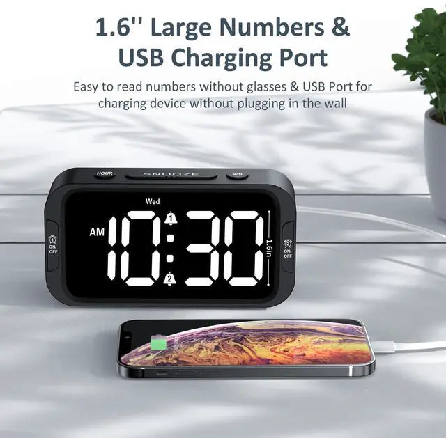 Alt view image 5 of 7 - Odokee Digital Dual Alarm Clock for Bedroom, Easy to Set, 0-100% Dimmer, USB Charger, 5 Sounds Adjustable Volume, Weekday/Weekend Mode, Snooze, 12/24Hr, Battery Backup, Compact Clock for Bedside