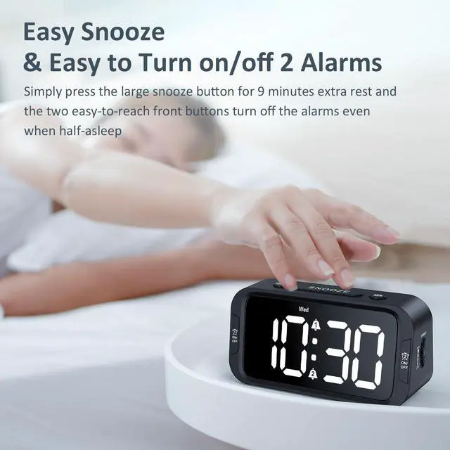 Alt view image 6 of 7 - Odokee Digital Dual Alarm Clock for Bedroom, Easy to Set, 0-100% Dimmer, USB Charger, 5 Sounds Adjustable Volume, Weekday/Weekend Mode, Snooze, 12/24Hr, Battery Backup, Compact Clock for Bedside