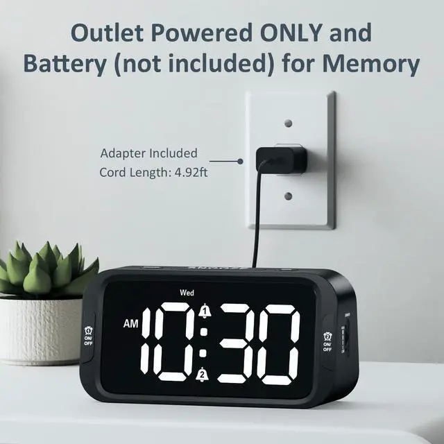Alt view image 7 of 7 - Odokee Digital Dual Alarm Clock for Bedroom, Easy to Set, 0-100% Dimmer, USB Charger, 5 Sounds Adjustable Volume, Weekday/Weekend Mode, Snooze, 12/24Hr, Battery Backup, Compact Clock for Bedside