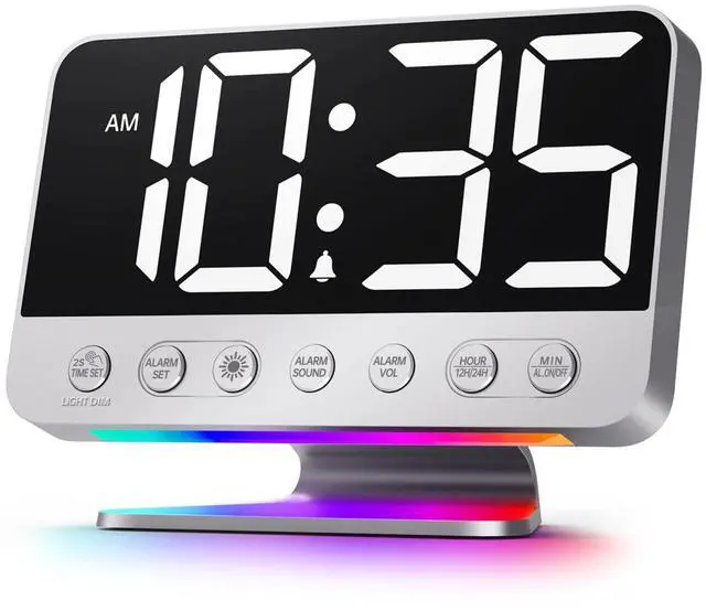 Main image of Odokee Digital Alarm Clocks for Bedrooms: Large Bold Number 5 Brightness Dimmer - Easy to Read Across The Room - 5 Alarm Sound 8 Night Light - Silver