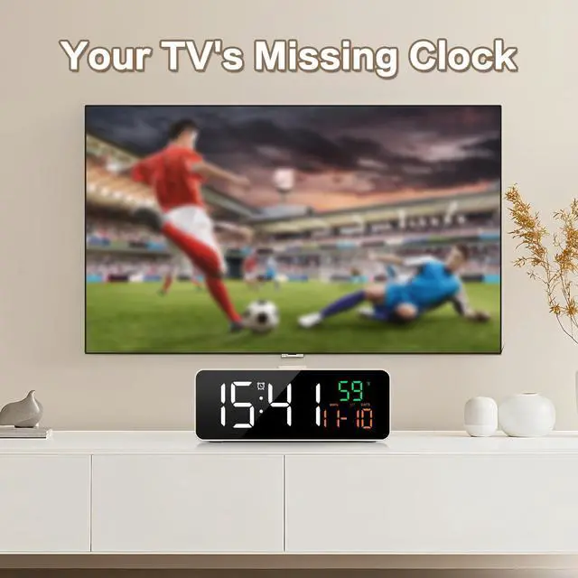 Alt view image 3 of 7 - Netzu 3-in-1 Small Digital Clocks for Living Room with Temperature, Date & Time Display - 4 Levels Birghtness, 3 Volumes, Compact Plug-in Alarm Clock for Bedroom, Office (White)