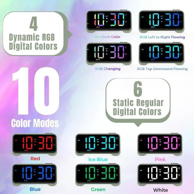 Alt view image 2 of 7 - Digital Alarm Clocks with Night Light Adjustable 7 Levels Brightness and 5 Levels Volume, USB Charging Port, Big Snooze - Alarm Clock for Heavy Sleepers, Kids, Teens, The Elderly and Hearing Impaired