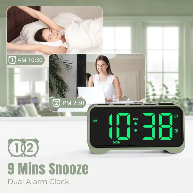 Alt view image 3 of 7 - Digital Alarm Clocks with Night Light Adjustable 7 Levels Brightness and 5 Levels Volume, USB Charging Port, Big Snooze - Alarm Clock for Heavy Sleepers, Kids, Teens, The Elderly and Hearing Impaired
