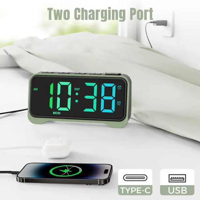 Alt view image 6 of 7 - Digital Alarm Clocks with Night Light Adjustable 7 Levels Brightness and 5 Levels Volume, USB Charging Port, Big Snooze - Alarm Clock for Heavy Sleepers, Kids, Teens, The Elderly and Hearing Impaired