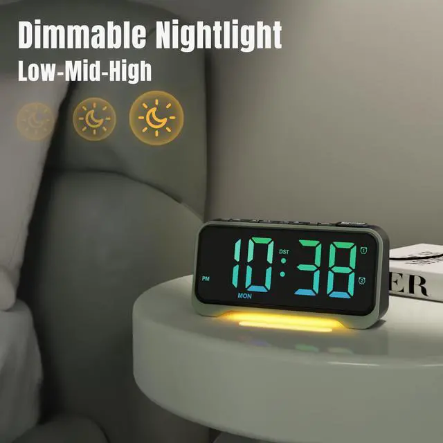 Alt view image 5 of 7 - Digital Alarm Clocks with Night Light Adjustable 7 Levels Brightness and 5 Levels Volume, USB Charging Port, Big Snooze - Alarm Clock for Heavy Sleepers, Kids, Teens, The Elderly and Hearing Impaired