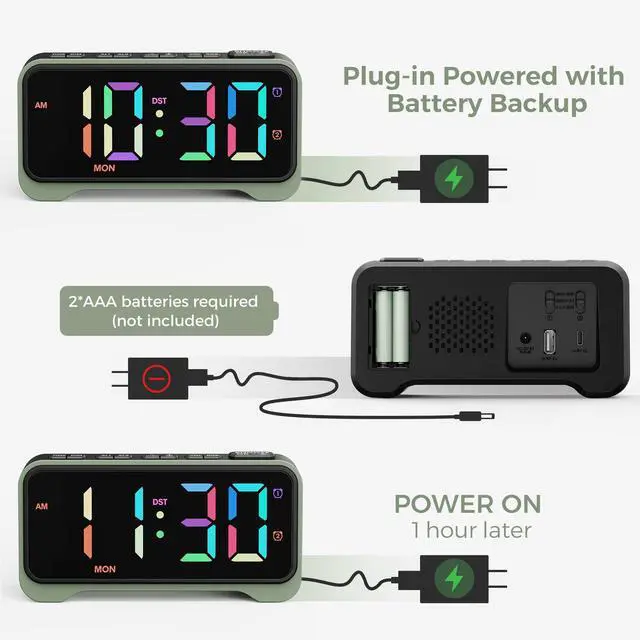 Alt view image 7 of 7 - Digital Alarm Clocks with Night Light Adjustable 7 Levels Brightness and 5 Levels Volume, USB Charging Port, Big Snooze - Alarm Clock for Heavy Sleepers, Kids, Teens, The Elderly and Hearing Impaired