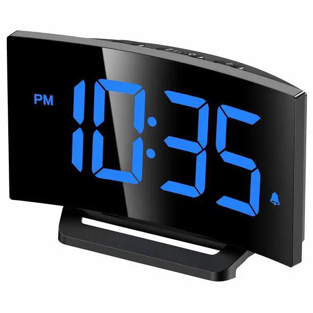 Main image of GOLOZA Digital Alarm Clock for Bedrooms, Digital Clock with Modern Curved Design, Conspicuous Blue LED Numbers, 5 Levels Brightness+Off, 2 Volume, 3 Alarm Tones, Snooze, Power-Off Memory, 12/24H