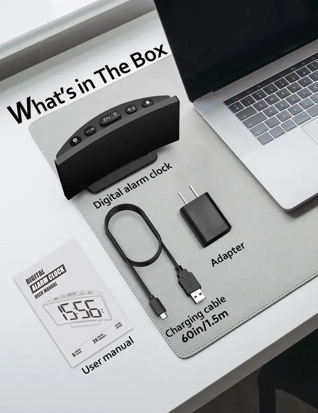 Alt view image 7 of 7 - GOLOZA Digital Alarm Clock for Bedrooms, Digital Clock with Modern Curved Design, Conspicuous Blue LED Numbers, 5 Levels Brightness+Off, 2 Volume, 3 Alarm Tones, Snooze, Power-Off Memory, 12/24H