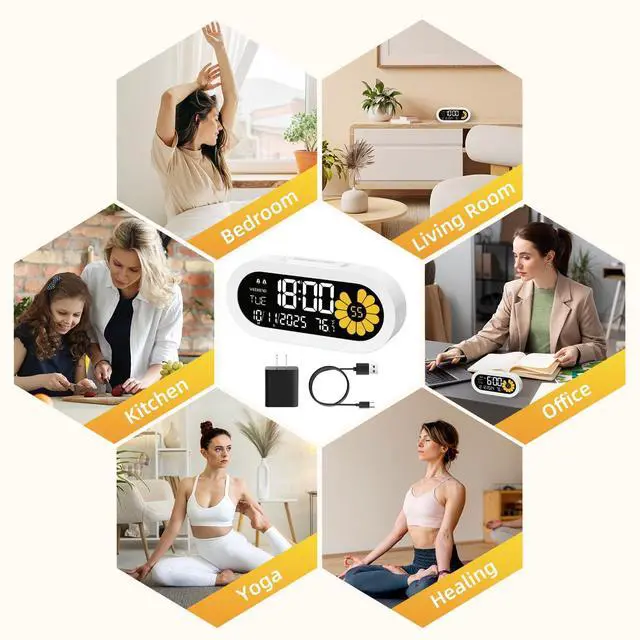 Alt view image 7 of 7 - DOOMAY Digital Alarm Clock for Bedroom: Dual Alarm Bedside Clock VA LCD Display with Seconds, 9-Minute Snooze and Weekend Mode, 3 Brightness, 4 Alarms and 3 Volume LevelsType C & Battery Included