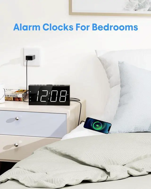 Alt view image 6 of 7 - Alarm Clocks for Bedrooms,Digital Clock with 7.5''Large LED Display,Dual Alarms,USB Charging Port,5 Brightness,5 Volume,Big Snooze,12/24H&DST, Battery Backup, AC Powered Alarm Clock for Kids/Christmas