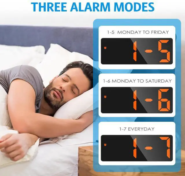 Alt view image 5 of 7 - Digital Alarm Clock, LED Clock for Bedroom, Electronic Desktop Clock with Temperature Display, Adjustable Brightness, Voice Control, 12/24H, 6.3" Large Display for Home, Bedroom, Office