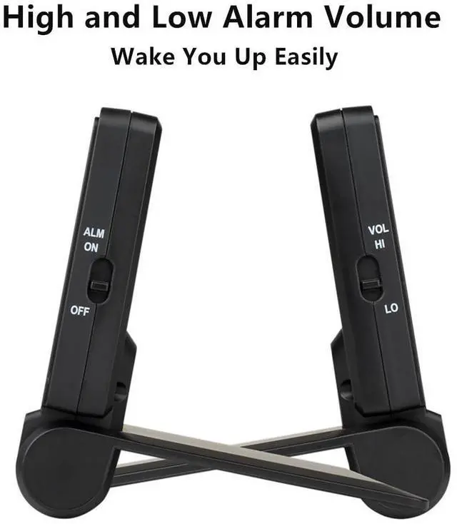 Alt view image 4 of 7 - FAMICOZY Small Folding Digital Travel Alarm Clock with Day/Month/Date/Indoor Temperature,Easy to Read and Set,High/Low Alarm Volume,9 Min Snooze,Backlight on Demand,Bedside Calendar Alarm Clock,Black