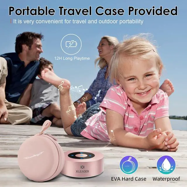 Alt view image 6 of 7 - XLEADER Mini Bluetooth Speaker (Travel Case Provided) HD Sound&Rich Bass, Touch Design, 12-15H Playtime, Support Aux Input, Micro SD, Mic, for iPhone Laptop Shower Office, Ideal Gifts, Pink Rose Gold