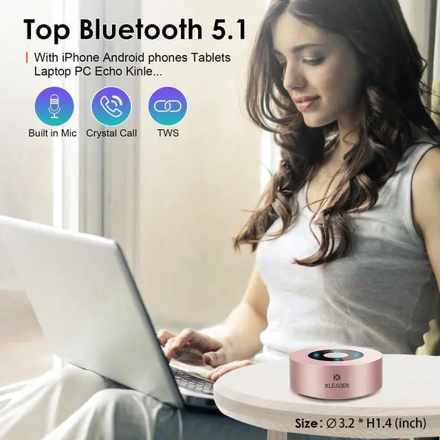 Alt view image 5 of 7 - XLEADER Mini Bluetooth Speaker (Travel Case Provided) HD Sound&Rich Bass, Touch Design, 12-15H Playtime, Support Aux Input, Micro SD, Mic, for iPhone Laptop Shower Office, Ideal Gifts, Pink Rose Gold