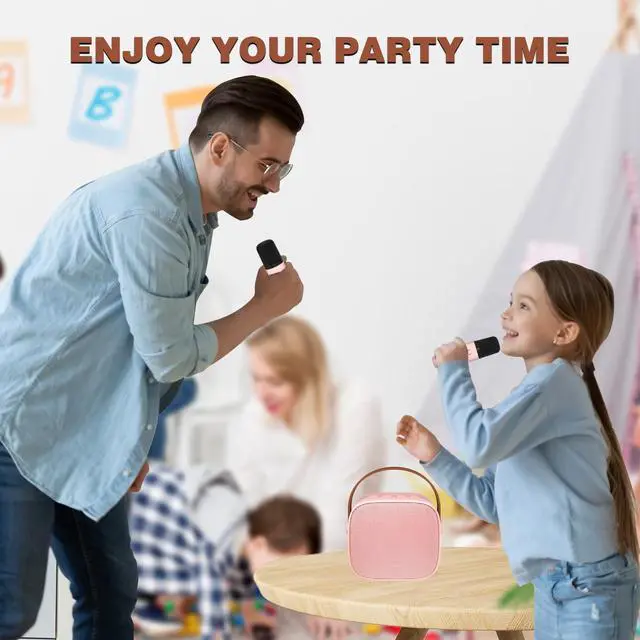 Alt view image 2 of 7 - IROO Karaoke Machine for Kids,Most Popular Birthday Gifts for 3, 4, 5, 6, 7, 8, 9, 10,11,12 +Year Old Girls Boys,Mini Karaoke Machine with 2 Wireless Microphones,Portable Bluetooth Home Party (P-ink)