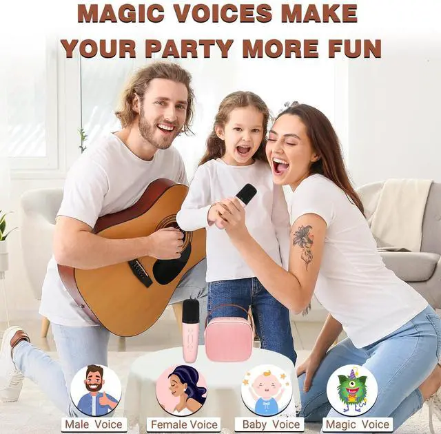 Alt view image 6 of 7 - IROO Karaoke Machine for Kids,Most Popular Birthday Gifts for 3, 4, 5, 6, 7, 8, 9, 10,11,12 +Year Old Girls Boys,Mini Karaoke Machine with 2 Wireless Microphones,Portable Bluetooth Home Party (P-ink)