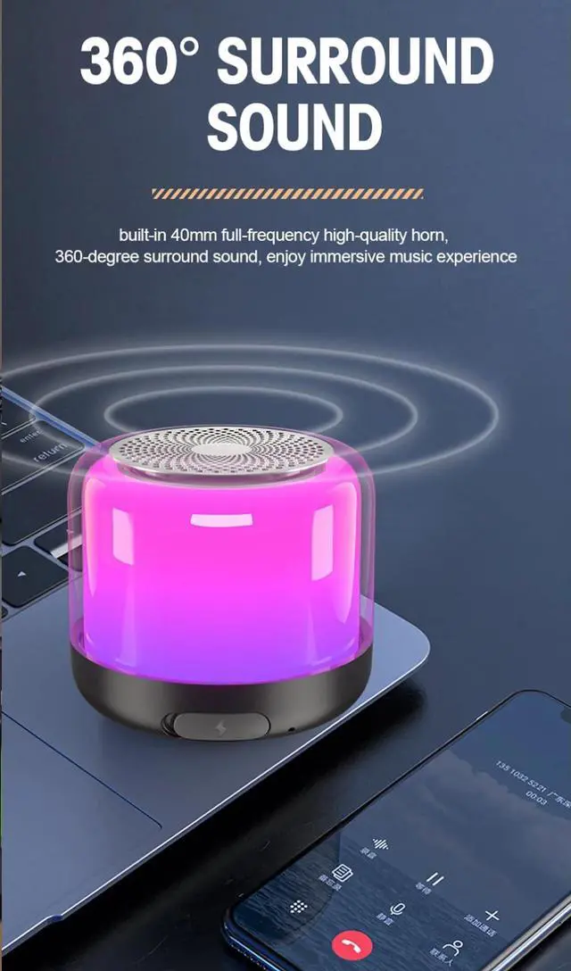 Alt view image 4 of 7 - Roopersnake Portable Bluetooth Speakers with Colorful Lights, Loud Sound, Small Bluetooth Speaker with Wireless Stereo Pairing, HiFi Sound, Long Playtime,for Shower,Home,Outdoor-W