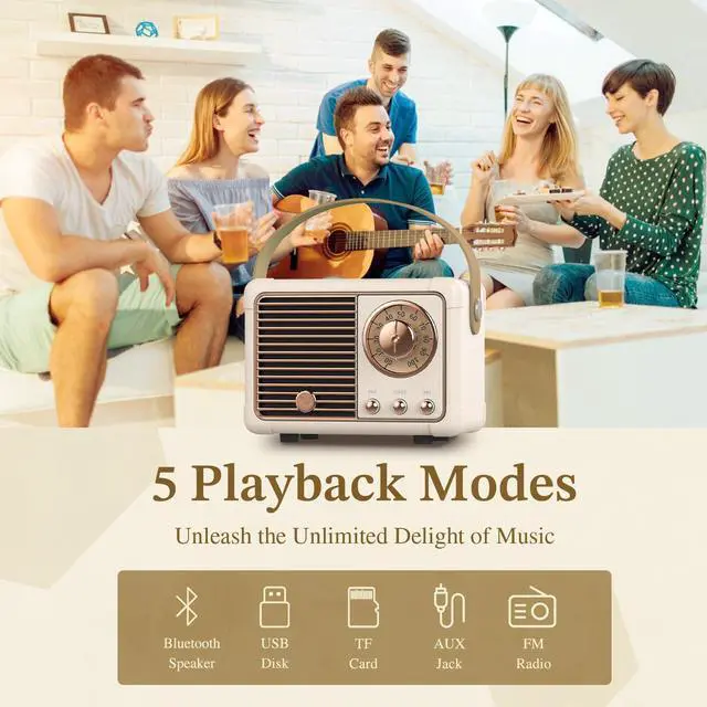 Alt view image 3 of 6 - PRUNUS J-999 Retro Bluetooth Speaker,Vintage Decor,Mini Wireless Bluetooth Speaker,Cute Old Fashion Style Support USB/TF Card/AUX for Kitchen Desk Bedroom Office Party Outdoor(Yellow)