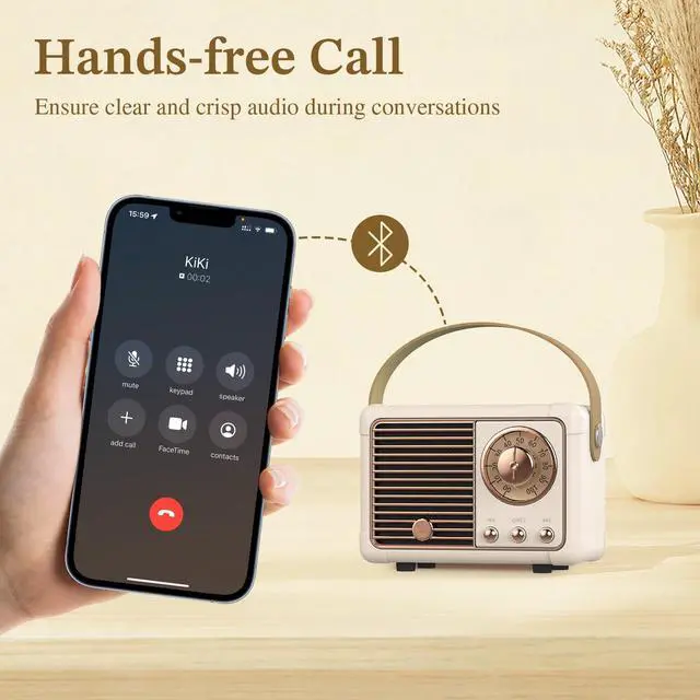 Alt view image 4 of 6 - PRUNUS J-999 Retro Bluetooth Speaker,Vintage Decor,Mini Wireless Bluetooth Speaker,Cute Old Fashion Style Support USB/TF Card/AUX for Kitchen Desk Bedroom Office Party Outdoor(Yellow)