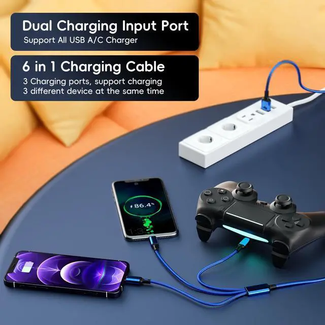 Alt view image 2 of 7 - YaCeSyn 3Pack Multi 6 in 1 Fast Charging Cable 4FT/1.2M Quick Charge Cord Nylon Braided USB A/C to Type C+Micro USB+i-Product Connector Sync Adapter for Phone/Android/Tablets