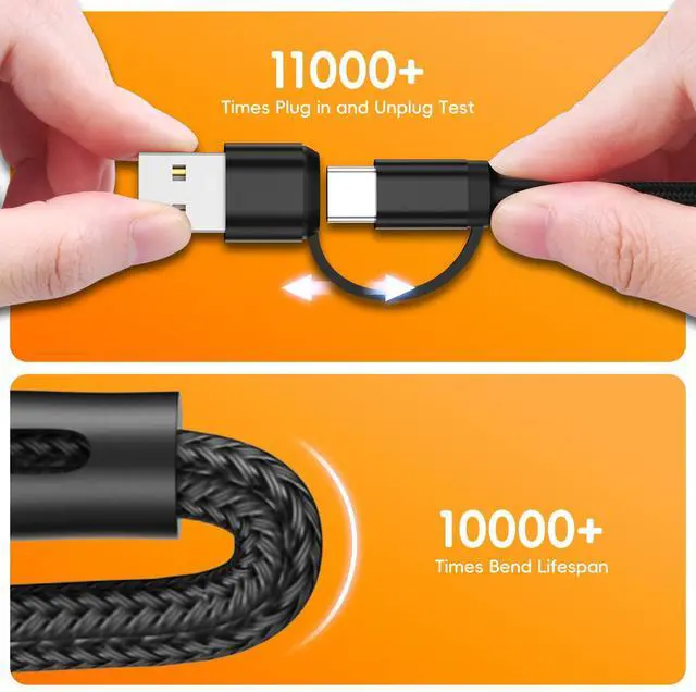 Alt view image 5 of 7 - YaCeSyn 3Pack Multi 6 in 1 Fast Charging Cable 4FT/1.2M Quick Charge Cord Nylon Braided USB A/C to Type C+Micro USB+i-Product Connector Sync Adapter for Phone/Android/Tablets