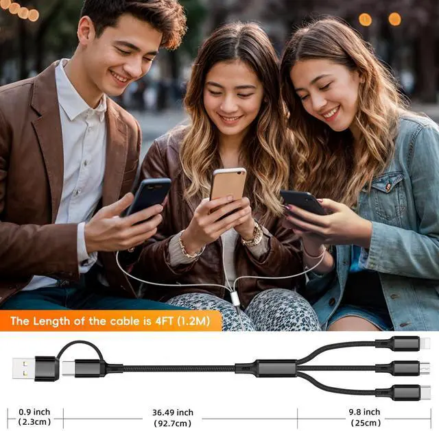 Alt view image 7 of 7 - YaCeSyn 3Pack Multi 6 in 1 Fast Charging Cable 4FT/1.2M Quick Charge Cord Nylon Braided USB A/C to Type C+Micro USB+i-Product Connector Sync Adapter for Phone/Android/Tablets