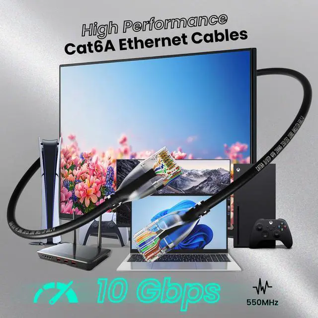 Alt view image 3 of 7 - CableGeeker Cat6A Ethernet Patch Cable 3FT 5-Pack Black, Slim Cat 6a Network Cable with 10Gbps Speed, 550MHz, Pure Copper, 28AWG for High-Speed Internet Ethernet Cord