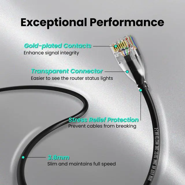 Alt view image 5 of 7 - CableGeeker Cat6A Ethernet Patch Cable 3FT 5-Pack Black, Slim Cat 6a Network Cable with 10Gbps Speed, 550MHz, Pure Copper, 28AWG for High-Speed Internet Ethernet Cord